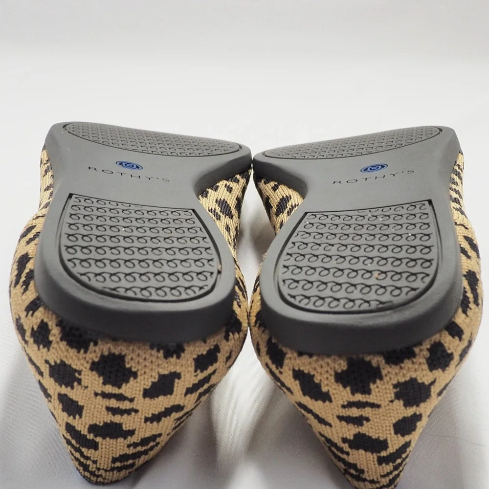 Rothys The Point Women 8.5 Brown Leopard Animal Print Ballet Flats Pointed Shoes